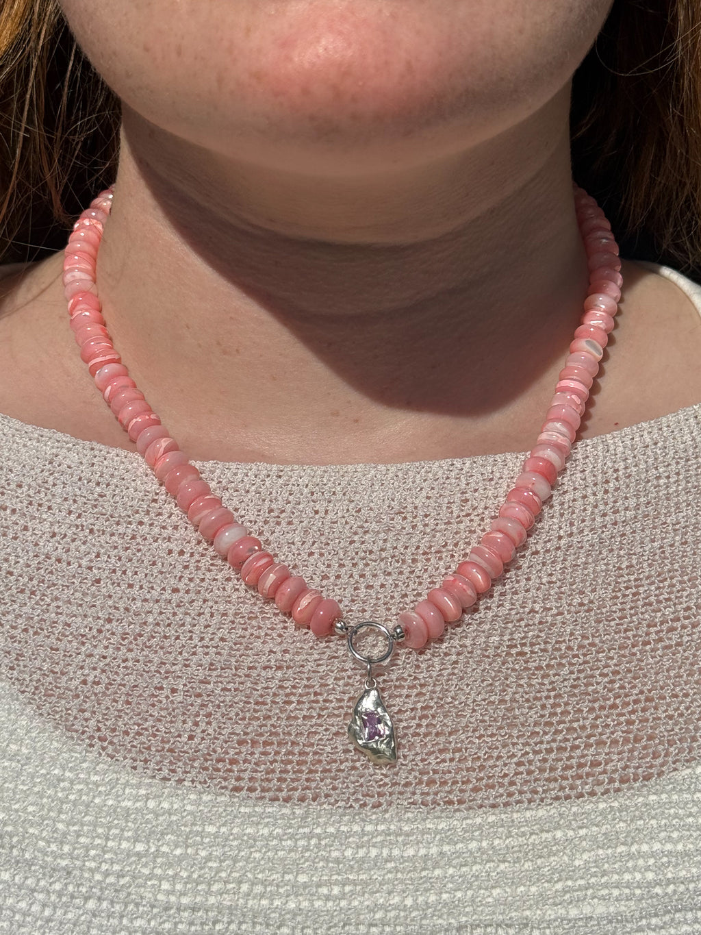 Desert Rose Pearl Beaded Charm Necklace