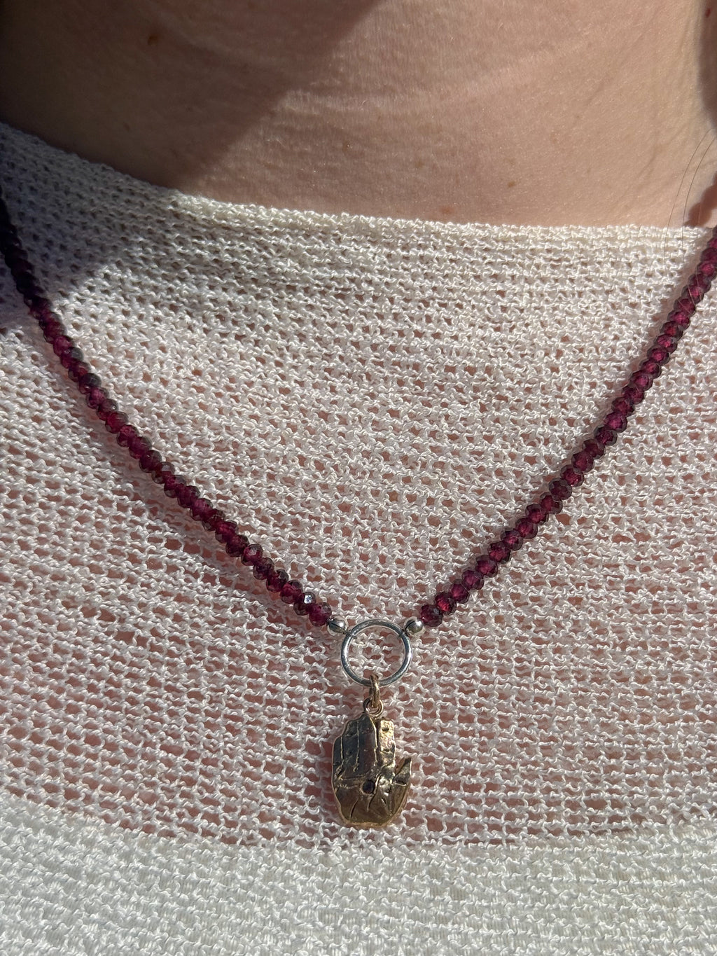 Pomegranate Garnet Beaded Charm Necklace